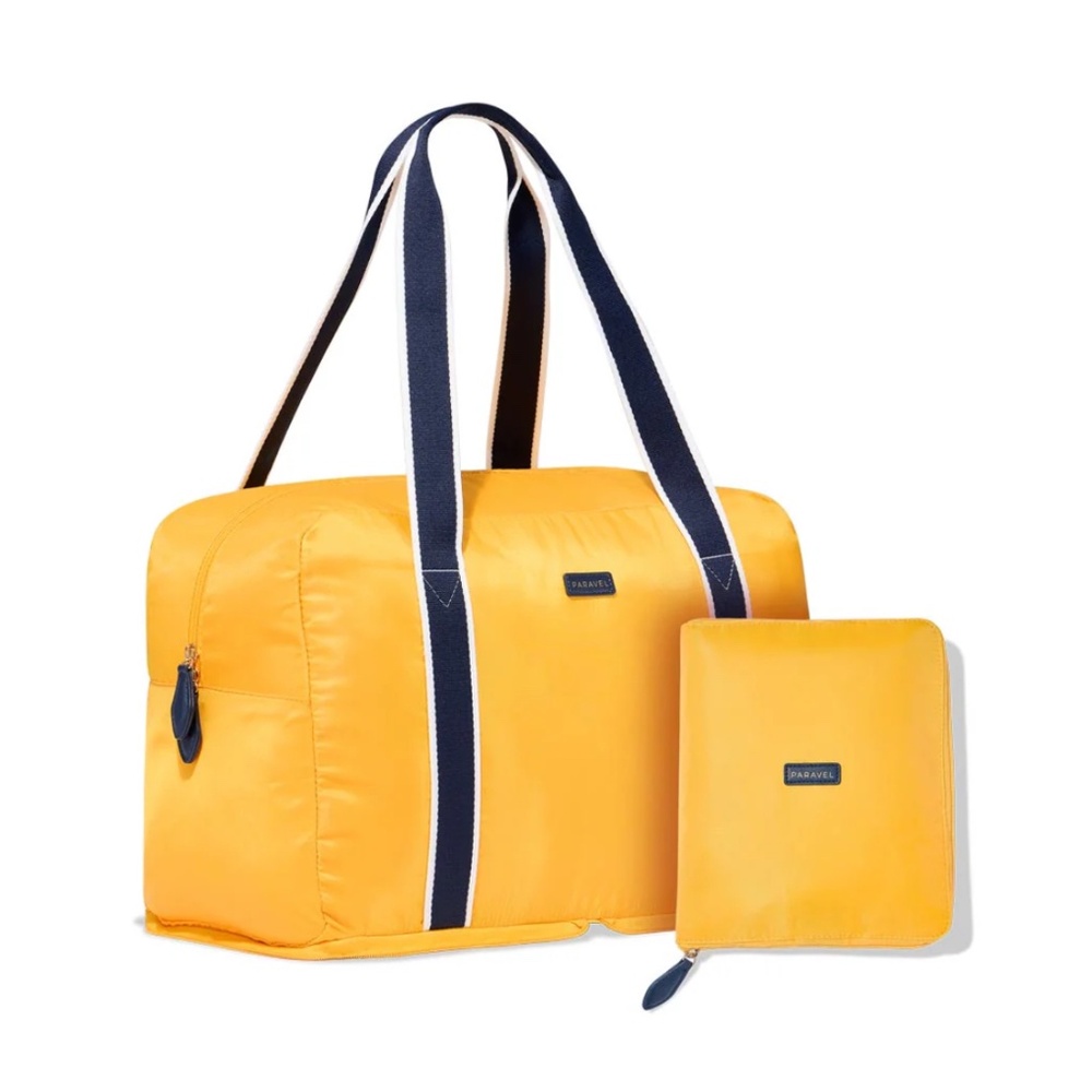 Paravel Fold up Duffel Bag Yellow w/Navy 25L New with Defects See Photos